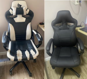 conserto cadeira gamer antes e depois