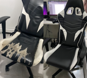 conserto cadeira gamer antes e depois